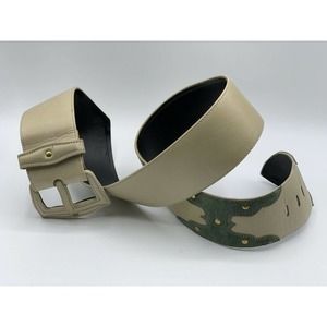 Vacher Cream Leather Green Suede Western Belt